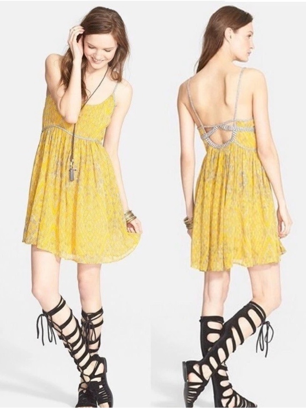 Free People "Periscopes in the Sky" Printed Babydoll Dress